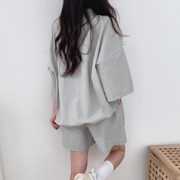 Women's Two-Piece Summer Sportswear: High Neck Zip Top & Loose Shorts Set