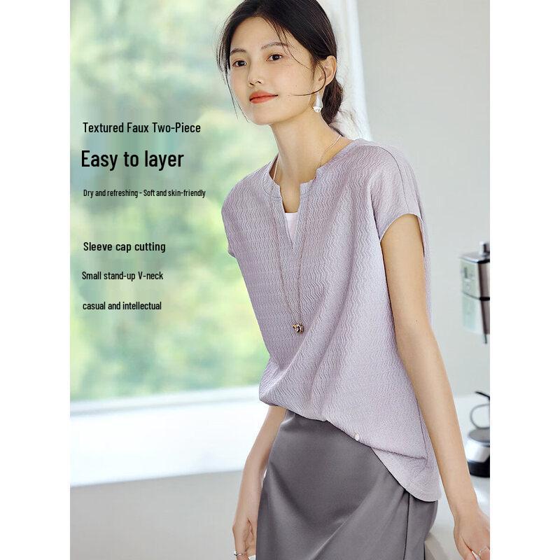 XWI Women s Faux Two-Piece Textured Cap Sleeve T-Shirt XL