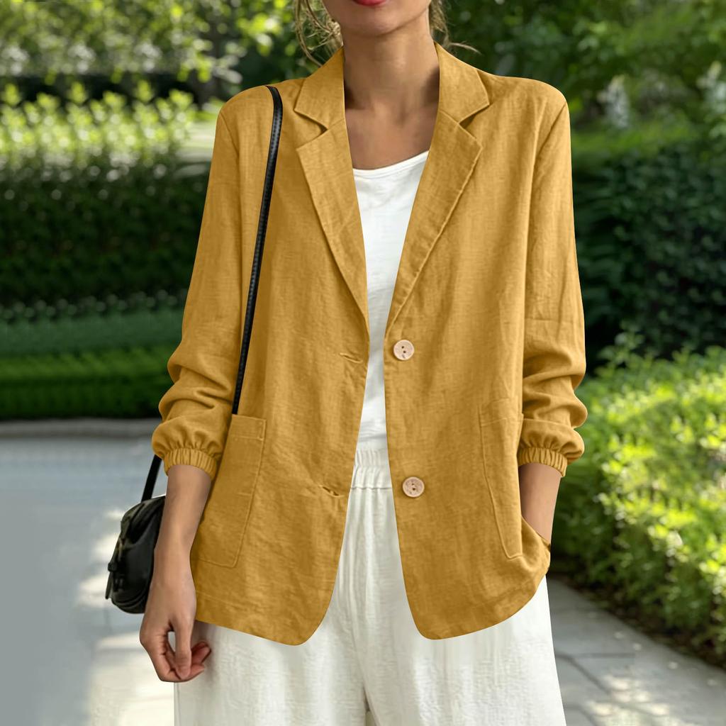 Women's Color Notched Lapel Long Sleeve with Button Closure and Pockets