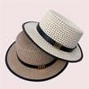 Summer New Breathable Flat Top Straw Hat Women's Outdoor Sunshade Sun Protection Hat Vacation Seaside Trip Beach Hat