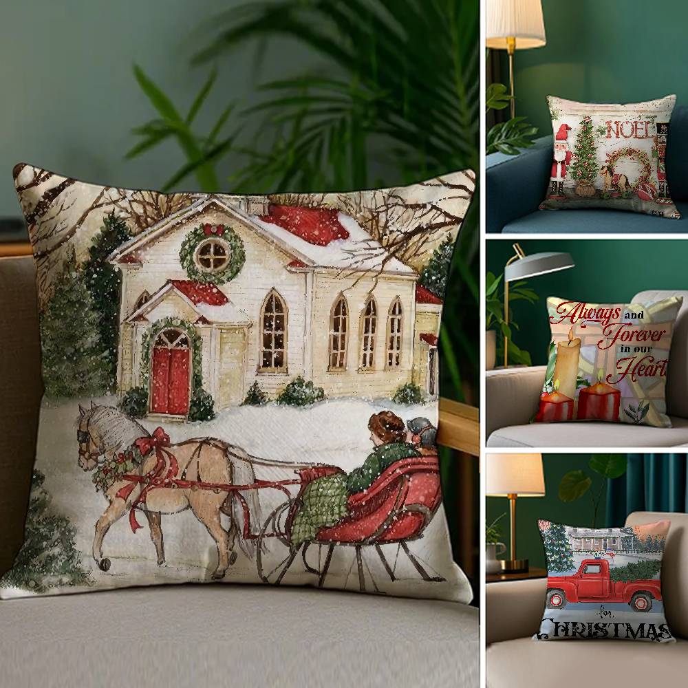 Christmas Red Candle Pillow Case Plush Fabric Soft Double Sided Print Sofa Cushion Cover Throw Pillow Covers