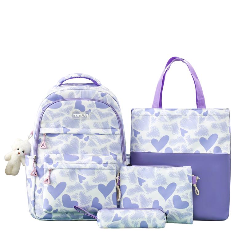 

Рюкзак из четырех предметов, школьный рюкзак с принтом Love, женский рюкзак большой вместимости фиолетовый