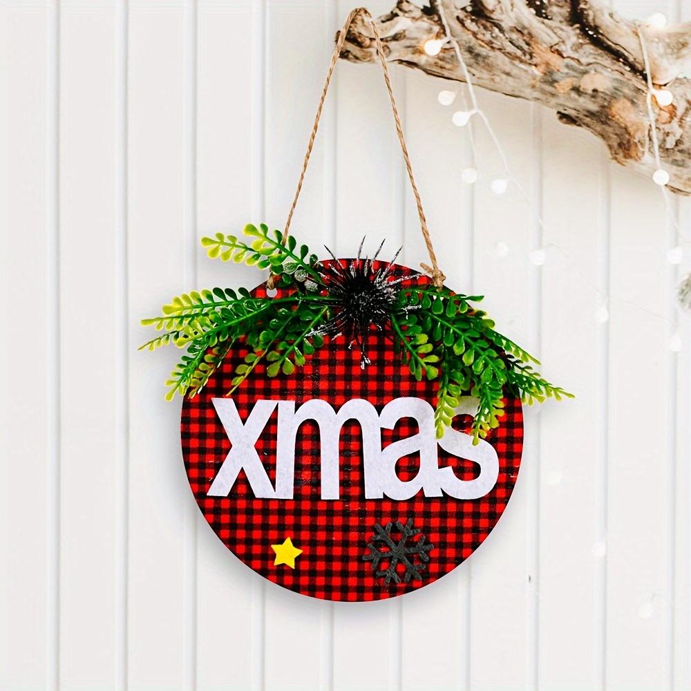 3pcs Christmas Decorations Plaid Fabric Stickers, Fabric Wooden Door Sign Door Hangers, Christmas Tree Decorations Christmas Hangers-Merry Christmas!