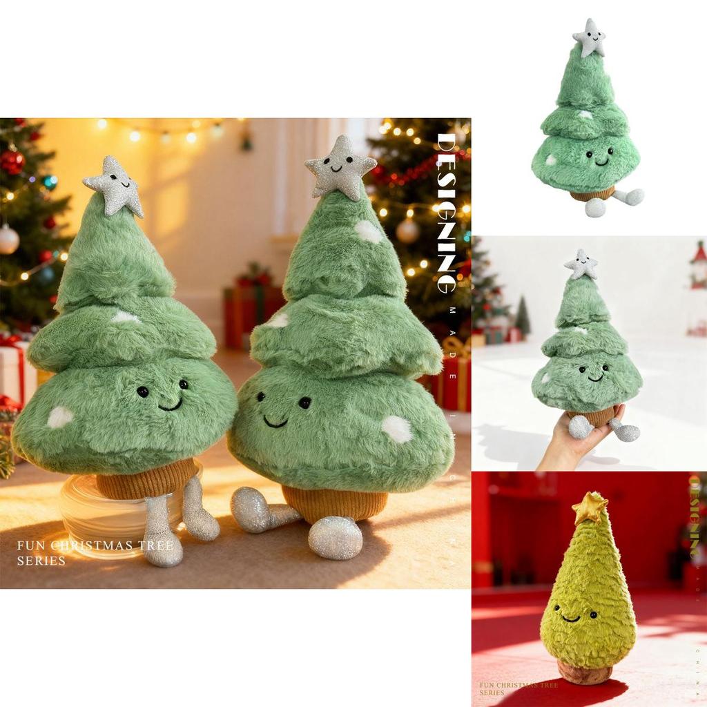 Holiday Christmas Tree Plush Pillow With Soft Short Plush For Kids Room Decor