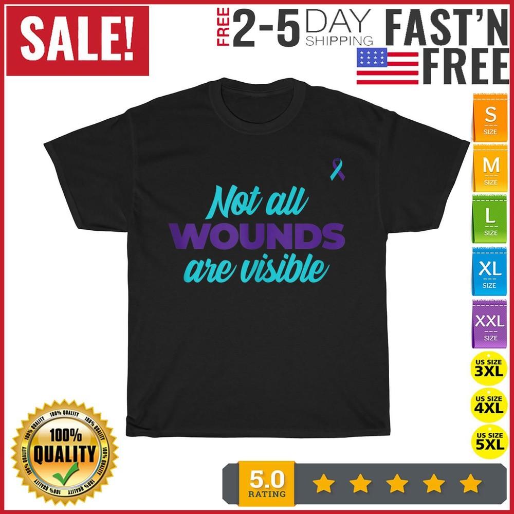 

Not All Wounds Are Visible Teal And Purple Awareness Ribbon T Shirt Men Women XL