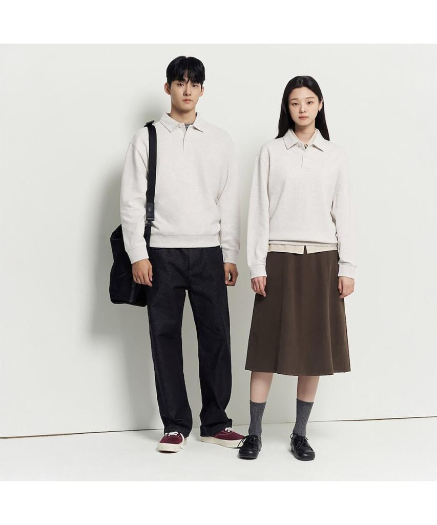 Binpolmen Double Knit Collared Sweatshirt Ivory