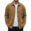 Men Corduroy Shirt Long Sleeve Turn‑Down Collar Button Up Shacket with Pockets Casual Loose Male Blouse