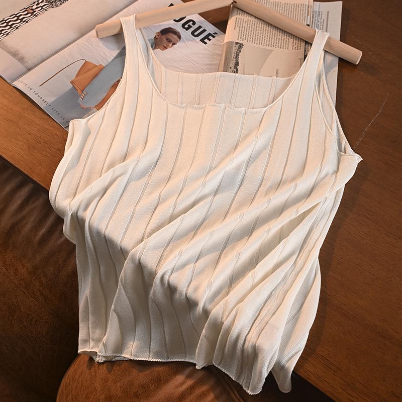 

Шелковая майка без рукавов в полоску - Женский утягивающий жилет из тутового шелка Large