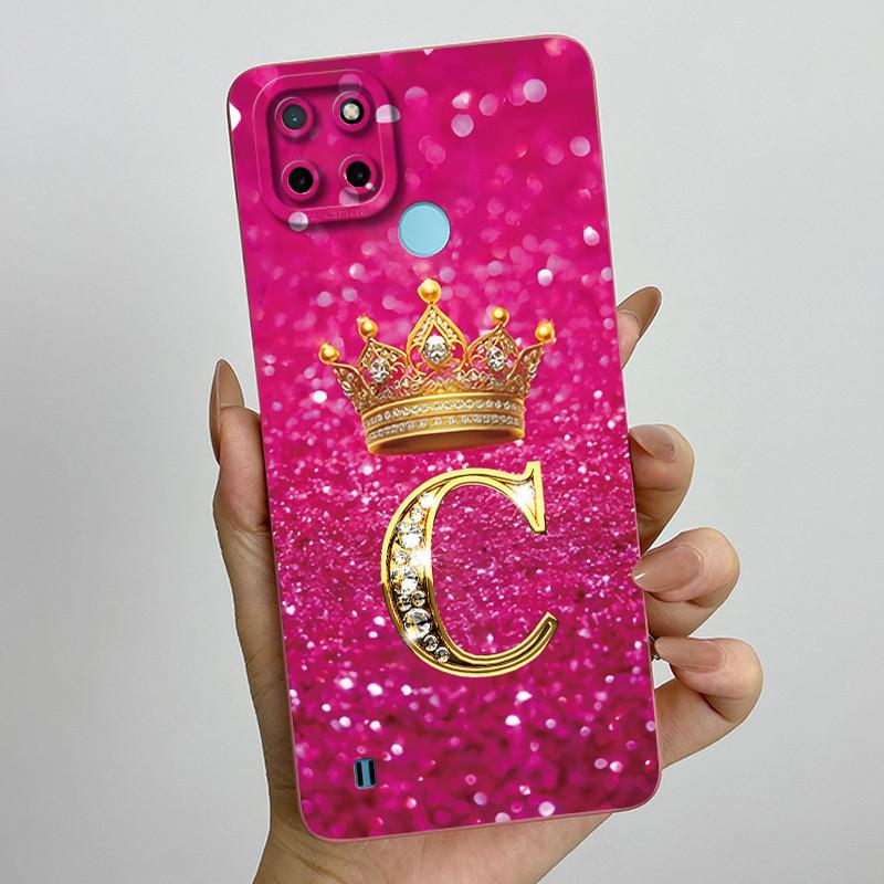 For Realme C21Y C25Y Phone Case Crown Letters Soft Liquid Silicone Protective Back Cover For Realme C21 C15 C 21 C 25 Y Fundas