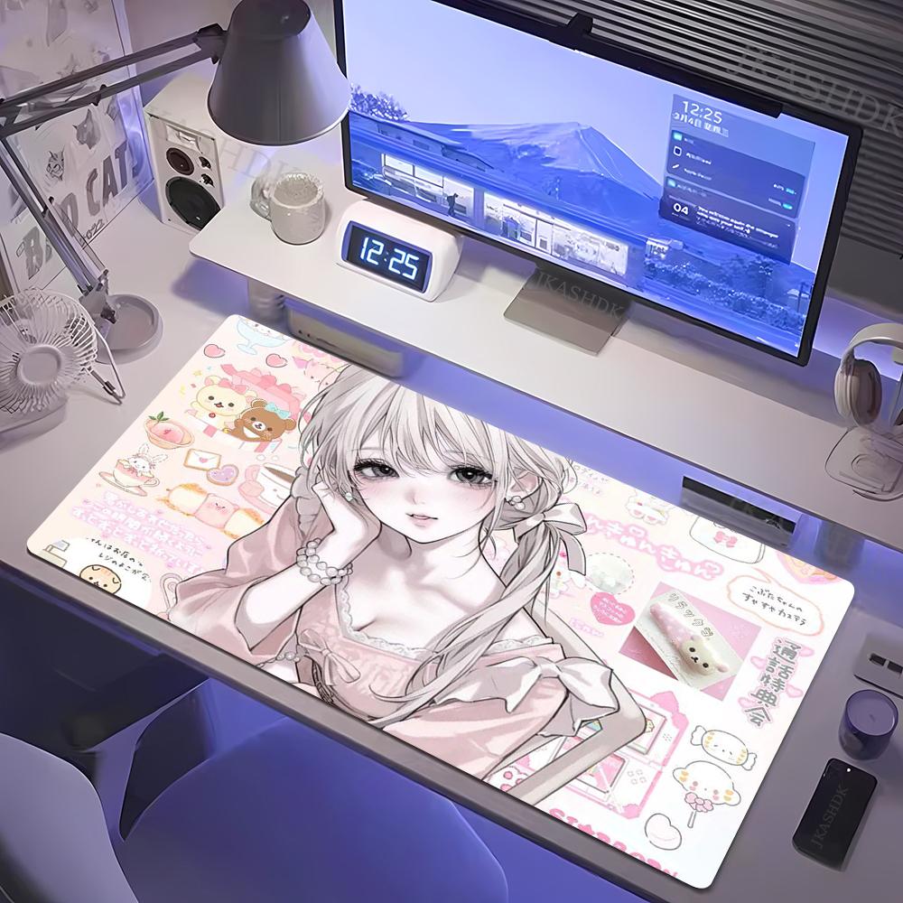 Pc Gaming Accessories Laptop Mousepad Rubber Antiskid Keyboard Mat Offices Computer Game Desk Mat Anime Girl Pink Mousepad