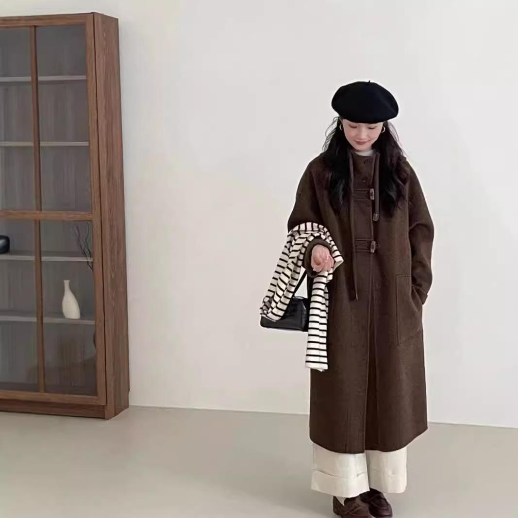 

Осень и зима новый корейский вариант свободного покроя с капюшоном и роговыми пряжками пальто пальто M