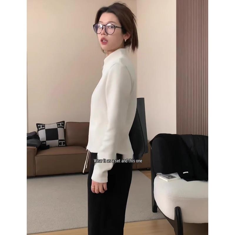 Women's Velvet Stand-Up Collar Double-Zipper Cardigan - Thickened Long-Sleeve Sweatshirt Jacket for 2025 Autumn/Winter.