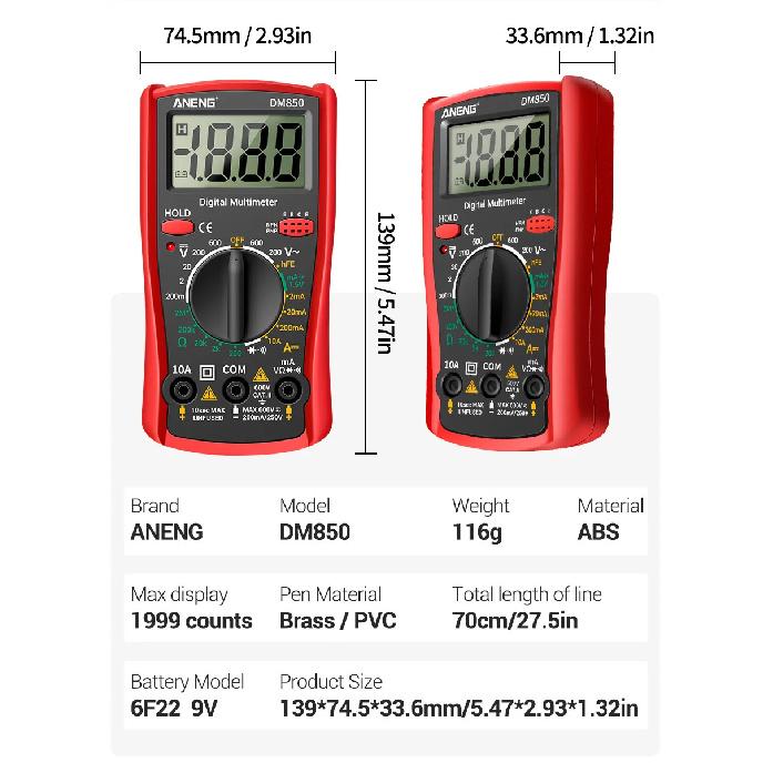 ANENG DM850 Digital Multimeter+BT173 High-Precision Voltage And Current Measurement Battery Tester Electrician Maintenance Kit