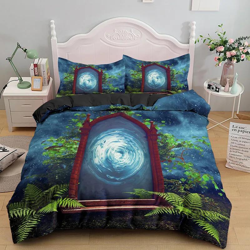 Comforter Magic Pattern King Queen Fairy Theme Bedding Set For Kids Boys Girls Cartoon Fantasy 2/3Pcs Polyester