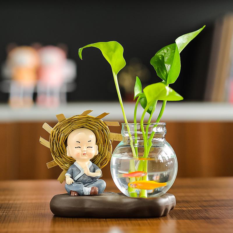 Creative Resin Monk Hydroponic Vase for Home and Office Decor