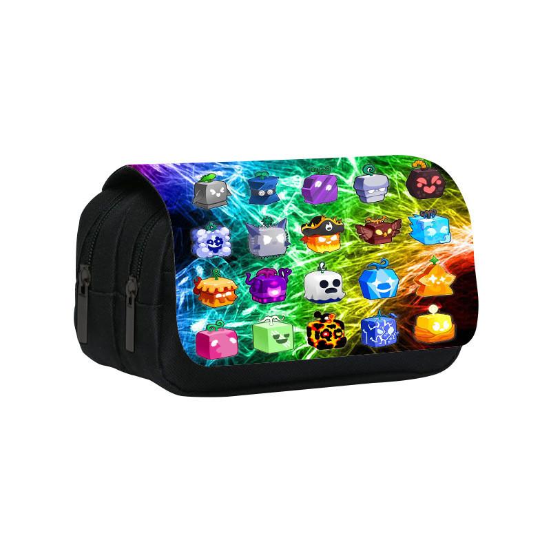 Astuccio Doppio Strato Blox Fruits in Materiale di Nylon per Studenti e Bambini