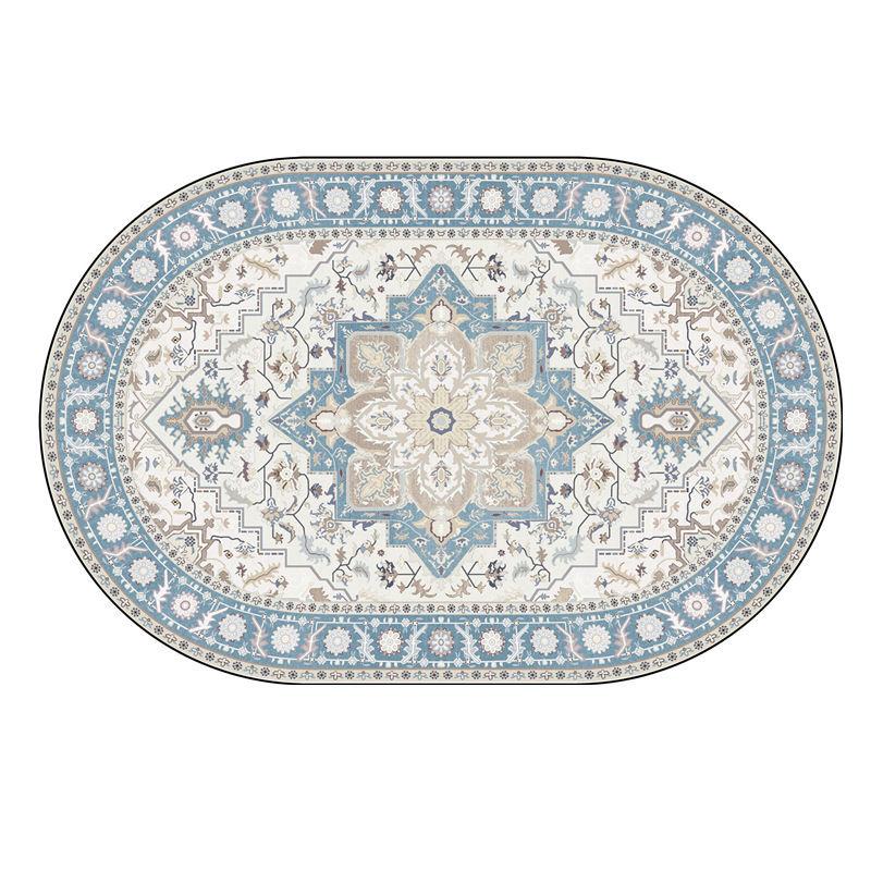Persian Ethnic Style Carpet Decoration Living Room Oval Lint-free Non-slip Sofa Rug Bedroom Bedside Easy Clean Foot Mat Washable