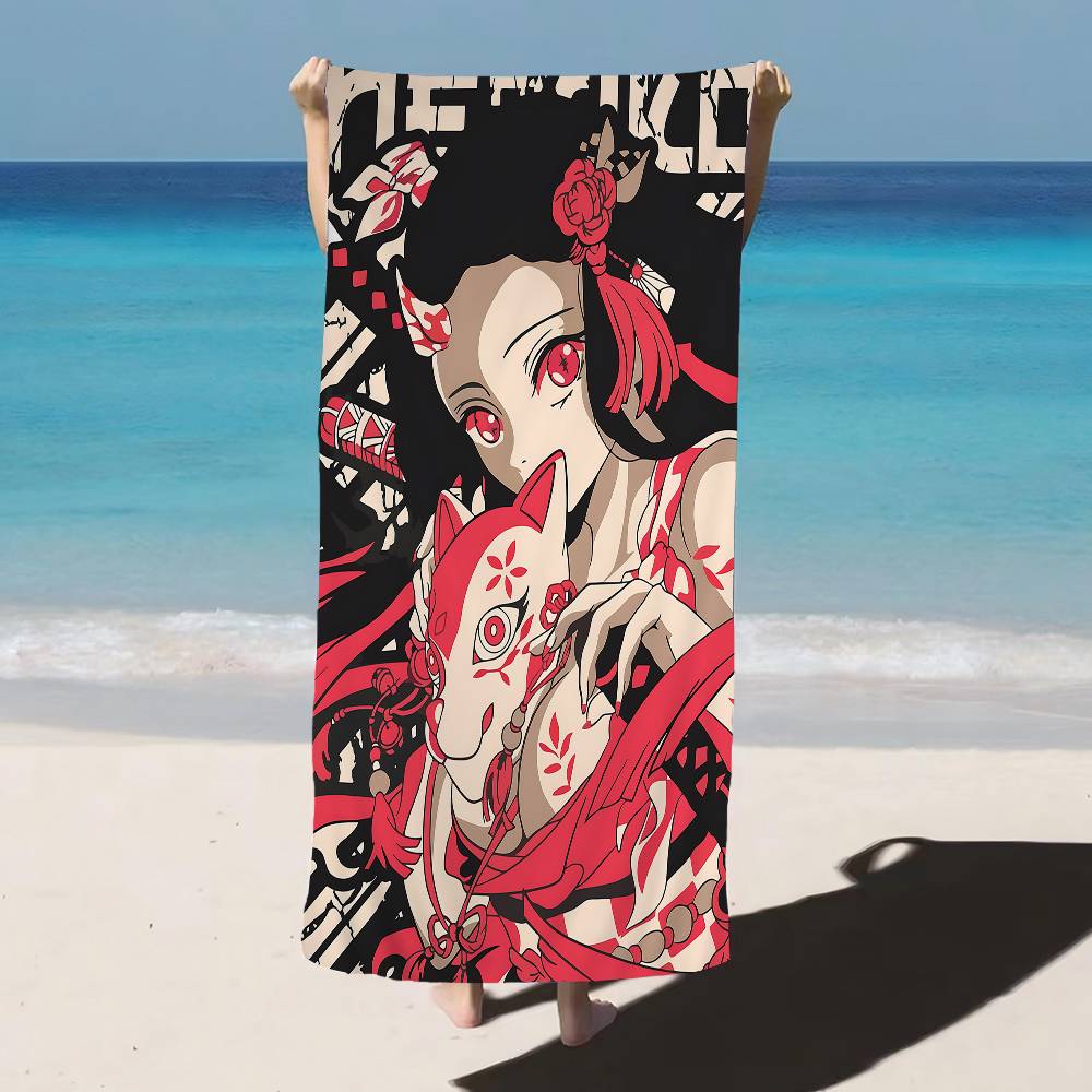 Demon Slayer Nezuko Kamado Cartoon Microfiber Printed Beach Towel Mountain Climbing Yoga Beach Swimming Running Absorbent Towel