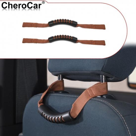 2PCS Seat Headrest Grab Handle Cover for Ford Bronco -25 Accessories Brown