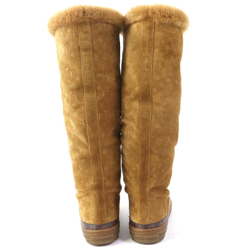 Excellent LOUIS VUITTON Boots Monogram Pattern Mouton Camel Women 36 Used