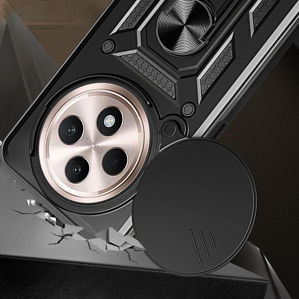 For Oppo Reno12 F 5G Case with Slide Camera Lid PC+TPU Kickstand Phone Cover