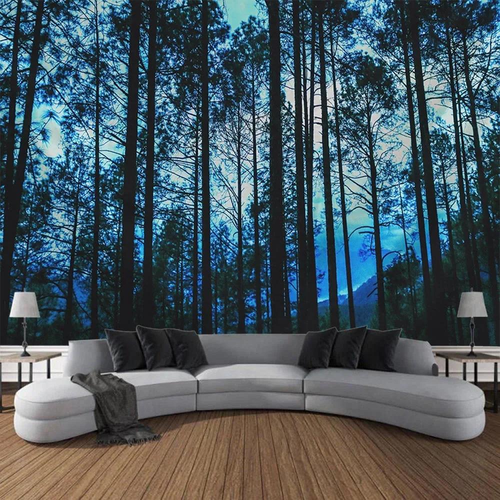 Forest landscape tapestry wall hanging living room bedroom fabric decoration background Bohemian hippie picnic mat bed sheet