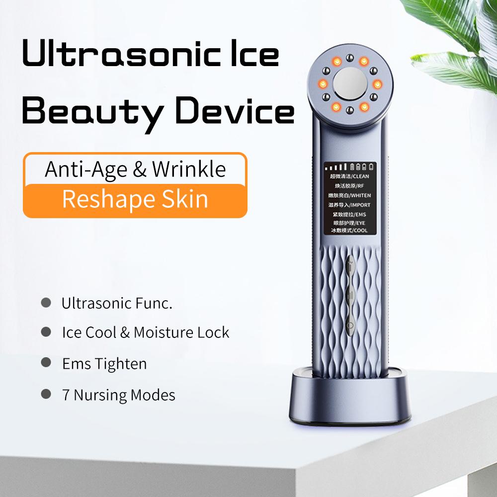 Hot Cold Beauty Device Ultrasonic Face Massager Cryotherapy Skin Lifting Tightening Vibration Massager Shrink Pores Anti Aging