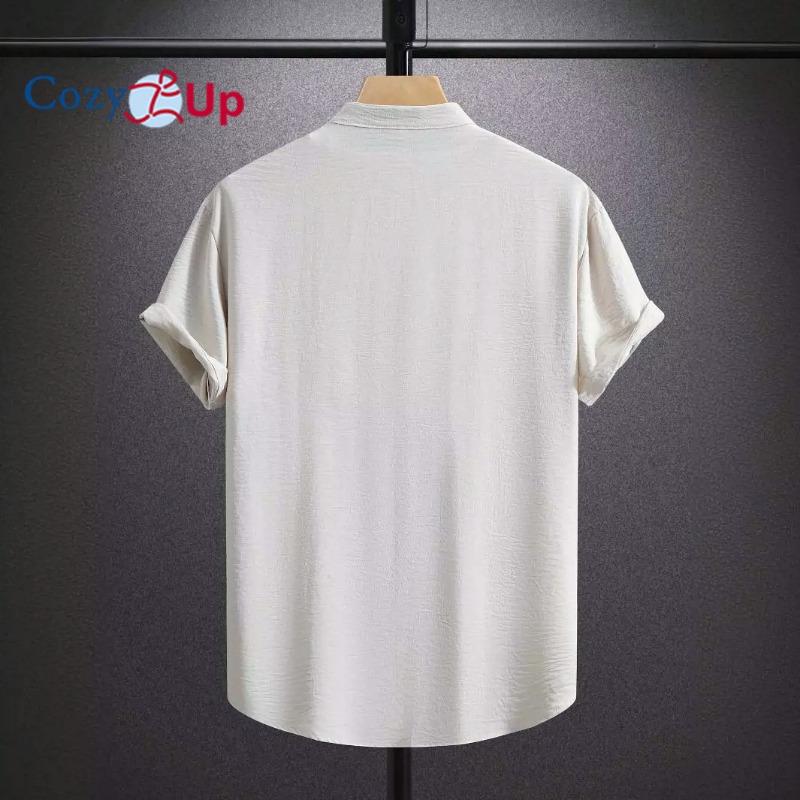 Cozy Up Men's Shirts Short Sleeved Button Down Shirt Band Collar Beach Shirts