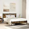 VidaXL Metal Bed Frame with Smoked Oak Headboard 140x190 Cm, Double Bed, Bedroom Furniture, Guest Bed, 4007814