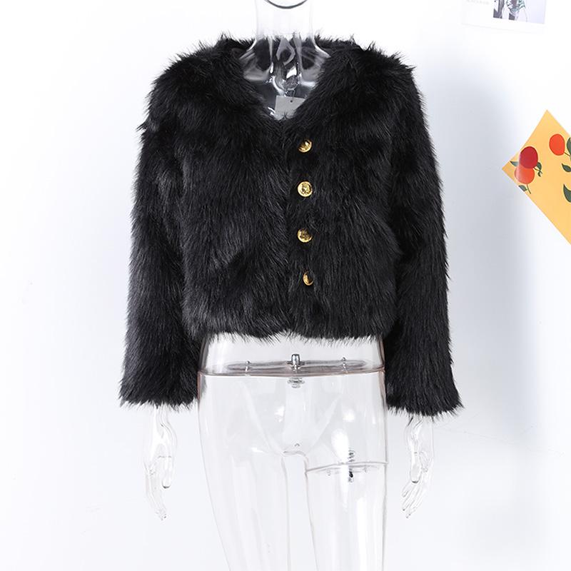 2024 Women Winter Fashion New Faux Fox Fur Coat Metal Button Thickened Warm Tops