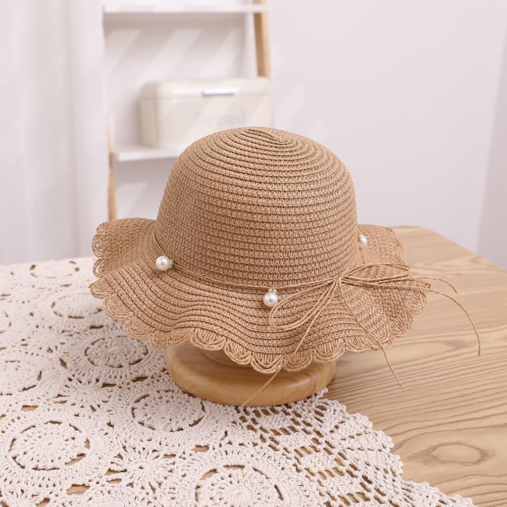 Baby Girl Sun Hat Summer Sun Protection Straw Hat Pearl Beach Bucket Hat Girls Sun Hat