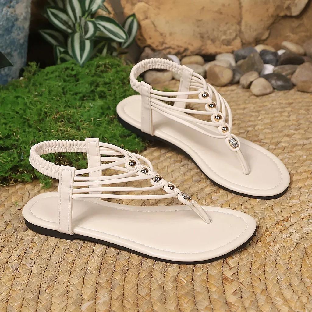 Summer 2026 Women's Soft Comfortable Sandals Slippers Crystal Bead Pendant Holiday Beach Sandals Rubber Sole Adult Leisure Shoes