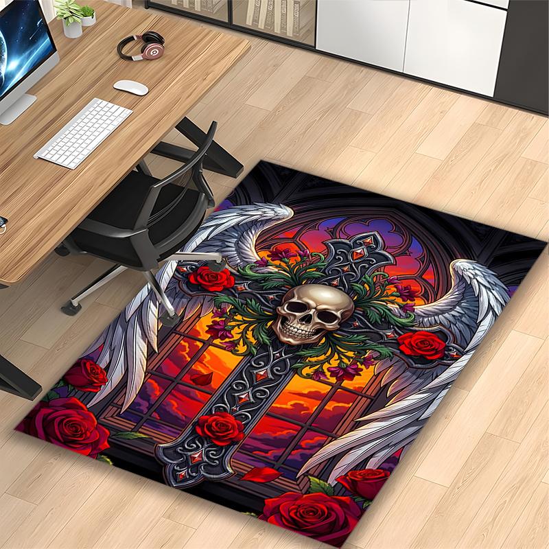 1pc Skull Skeleton Art Rug, Digital Printed Home Chair Sofa Mat, Durable Office Area Carpet, Beautiful Festival Decorations