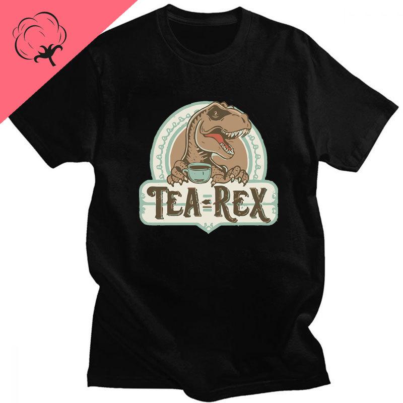 Funny Tea Rex T-Rex Dino Men T Shirt Coffee Hot Drink Cartoon Kawaii Humor Women Graphic Tshirts Casual Anime cotton Top gothic