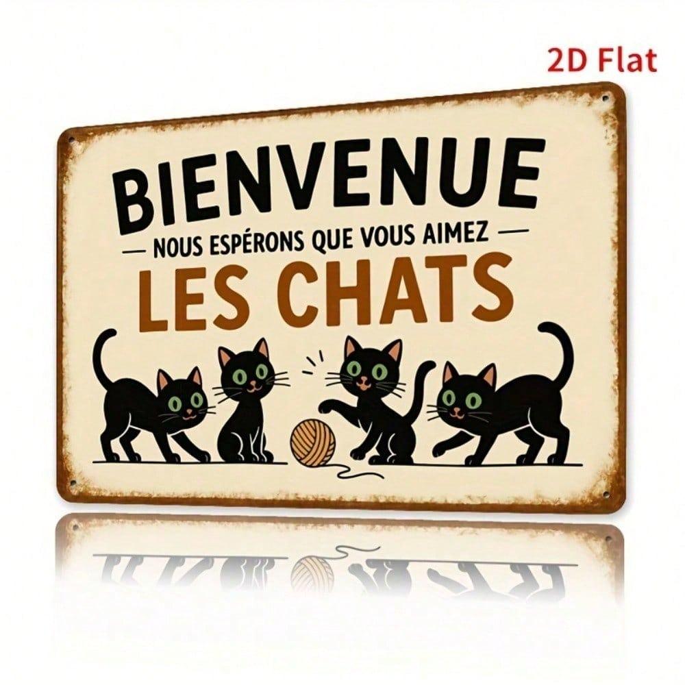 Vintage French Cat BIENVENUE Metal Wall Art Decor for Living Room Kitchen