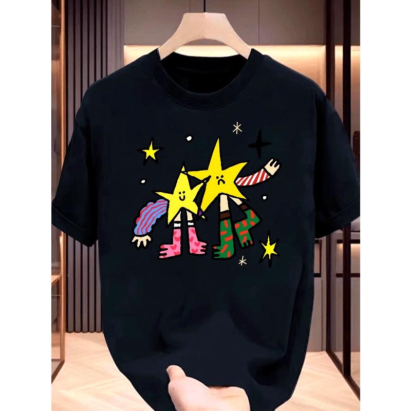 European sizes Star Brothers Creative Print Summer Unisex Versatile Short-Sleeve T-Shirt for Men Crew Neck Summer Casual Tee Tops