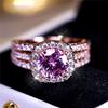 Luxury Female Small Pink Round Zircon Stone Engagement Ring Trendy Rose Gold Color Bride Wedding  Gift For Women