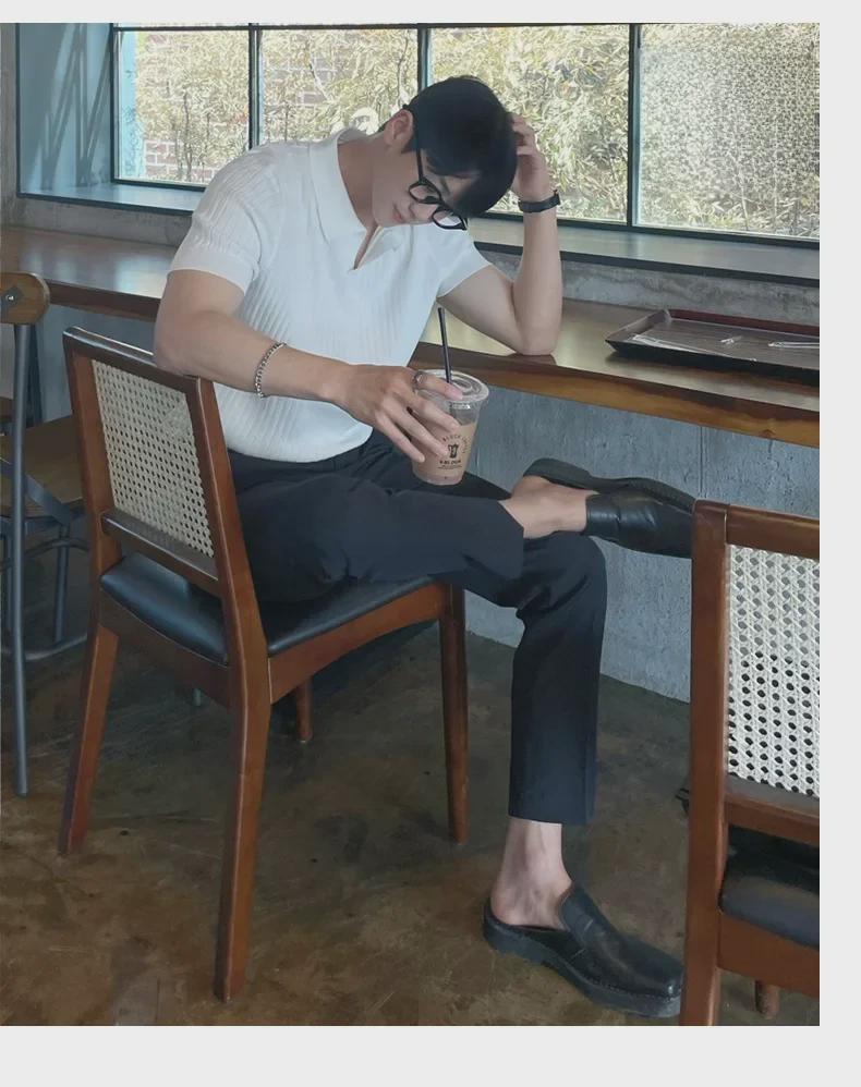 Men's Trendy Japanese-Style Polo – Summer Lapel Knit Solid-Color Short-Sleeved T-Shirt