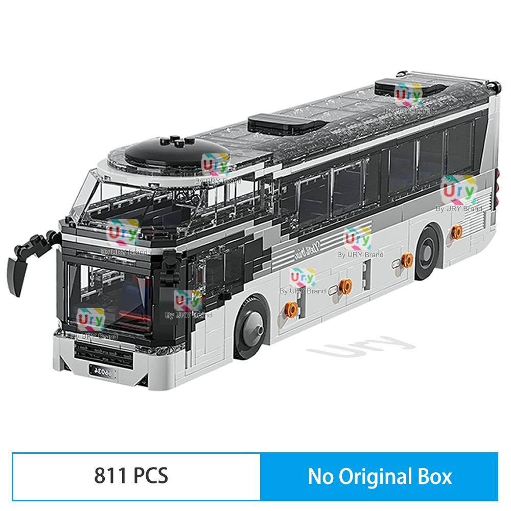 

City Traffic Car Gray Passenger Double Decker Tourist Sightseeing Bus Public Set Model Building Blocks DIY Toys for Boys Gifts