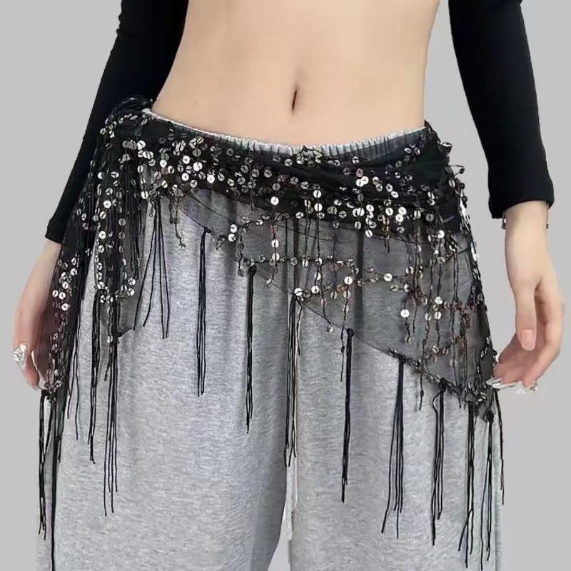 Jazz Dance Waist, Hip-hop Dance Waist Chain, Hip Scarf, Accessories, Sequined Triangle Scarf, Fringed Belt, Waist Scarf, Fart Curtain, All-match.