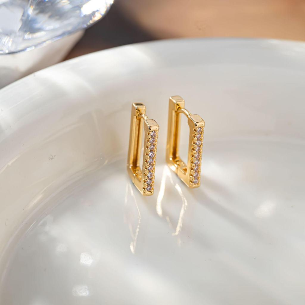 Hong Kong Style Rhinestone Square Geometric Earrings - Trendy and Chic Ear Studs