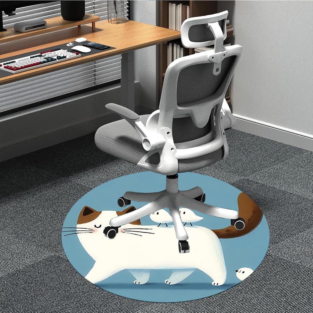 

1pcCat and Birds Feline Friendship Office Round Area Rug, Indoor Mat Suitable ForOffice, Under Office Chairs Bedroom Living Room Home Decor, Room Deco 80cm by 80cm