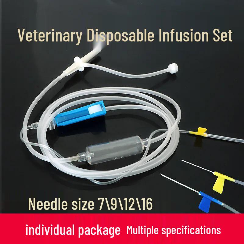 Disposable Veterinary IV Infusion Set with Drip Injection Tubing and Needle