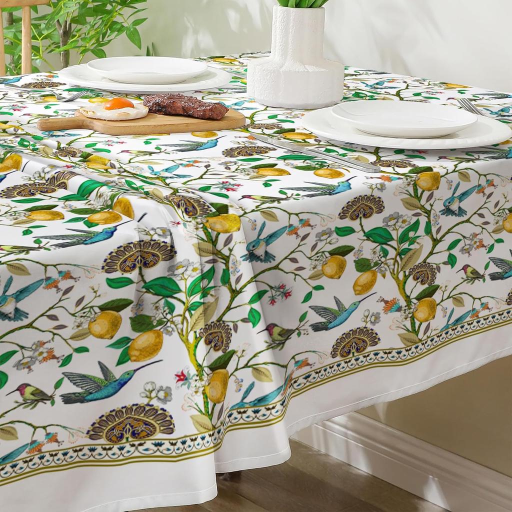 Spring Summer Lemon Hummingbird Rectangle Tablecloth for Table Decor Washable Kitchen Dining Tablecloth Wedding Decorations
