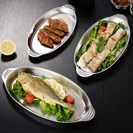 Stainless Steel Roasting Pan with Handles Oval Grilled Fish Pan Multifunctional Baking Pan for Grilled Fish Turkey Lasagna