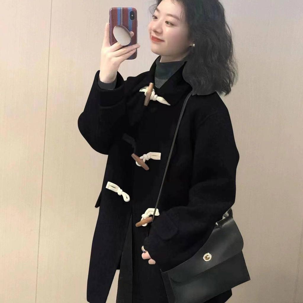 Short Wool Coat Women Winter Korean Style Horn Button Jacket High Quality Petite Outerwear