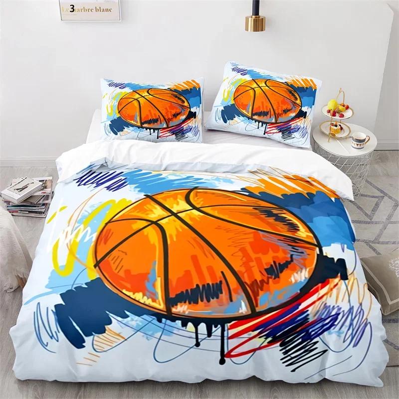 Boys Basketball Sports Theme Ball Comfortable Duvet Quilt Cover Pillowcase Bedding Set Children Bedroom Decoration Home Textile