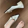 French Temperament Pointed Head Shallow Mouth Single Shoes Women's 2025 New Design Belt Buckle One Pedal Small Leather Shoes Thick Heel