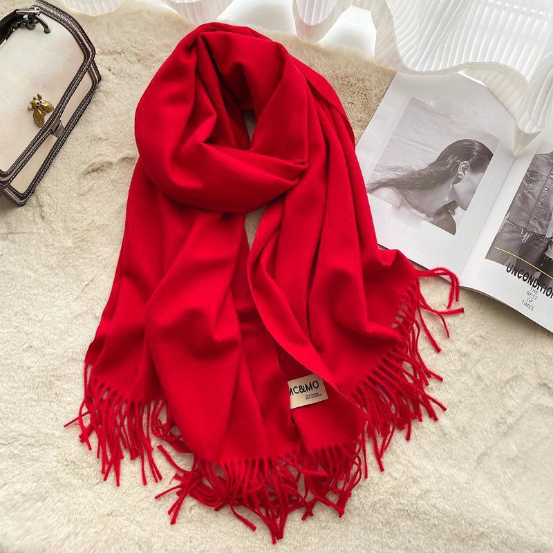 Solid Color Imitation Cashmere Scarf For Women Suitable For Winter Suitable For Couples Dual Use Warm Long Thick