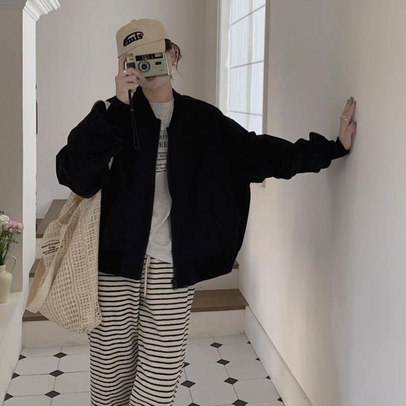 Women's Japanese-Style Loose Short Jacket with Design Sense Spring and Autumn Baseball Jacket Bomber Jacket Utility Outerwear
